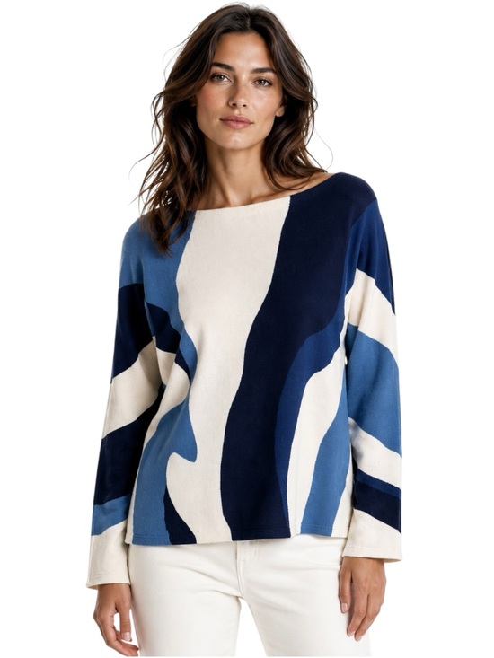 Chico's Sweaters - Chico’s Blue & Ivory Abstract Swirl Knit Sweater Chico’s Size 1 - Woman’s Size M